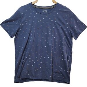 Eddie Bauer Womens XL Navy Blue Sun Print Short Sleeve Cotton Blend T-Shirt